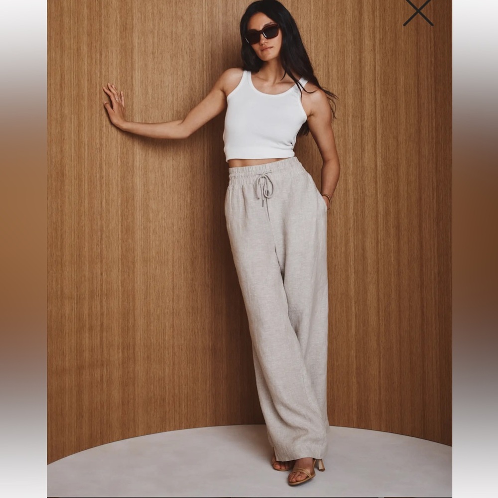QUINCE 100% EUROPEAN LINEN WIDE LEG PANTS FLAX CREAM ELASTIC WAIST SIZE SMALL